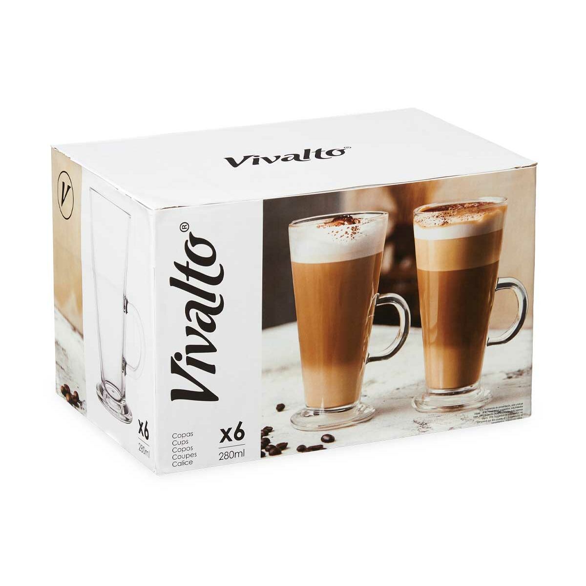 Vaso de Cristal Vivalto CAFE LATTE Transparente Vidrio 280 ml (6 Unidades)