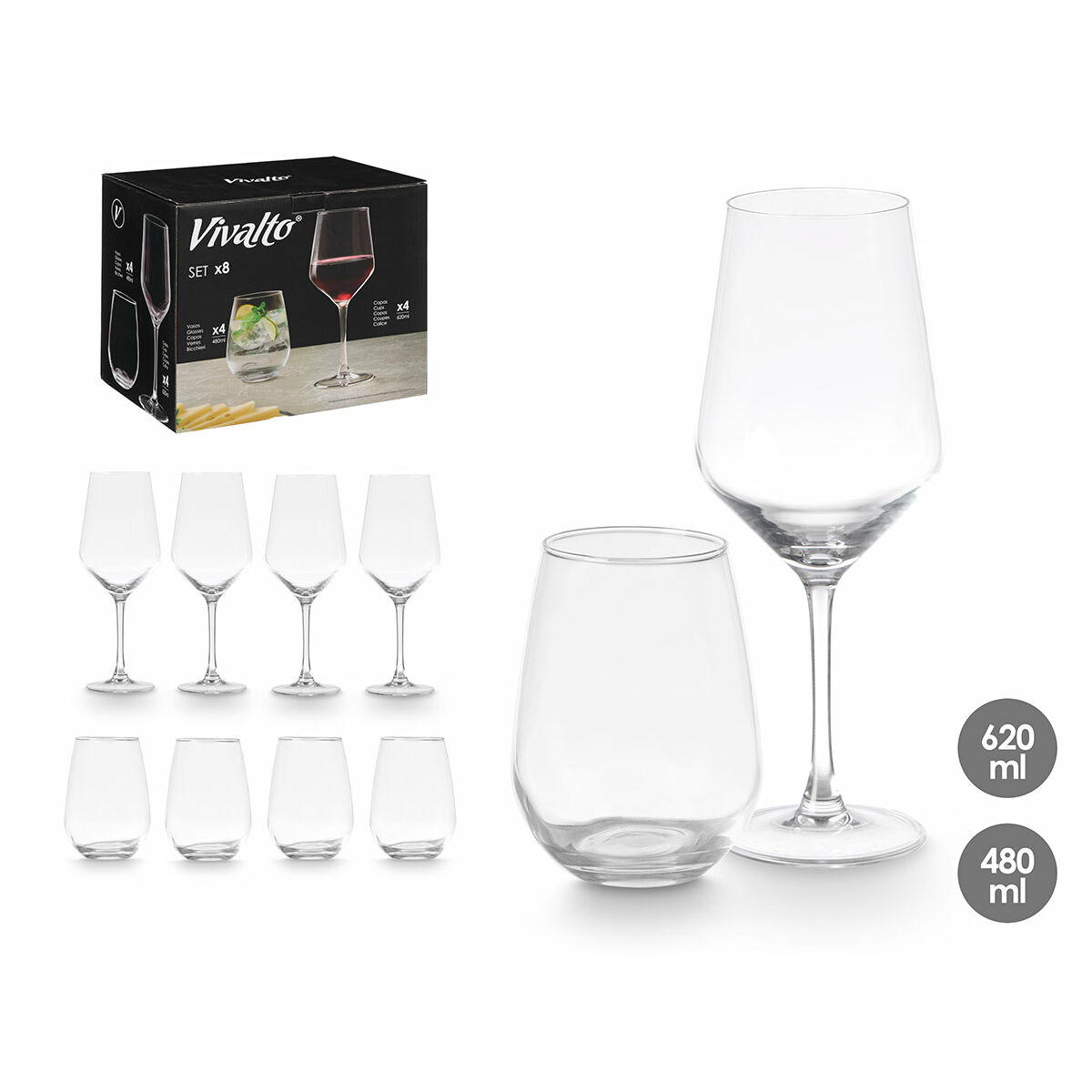 Set de Vaso y Copa Vivalto (8 Piezas) (2 Unidades)