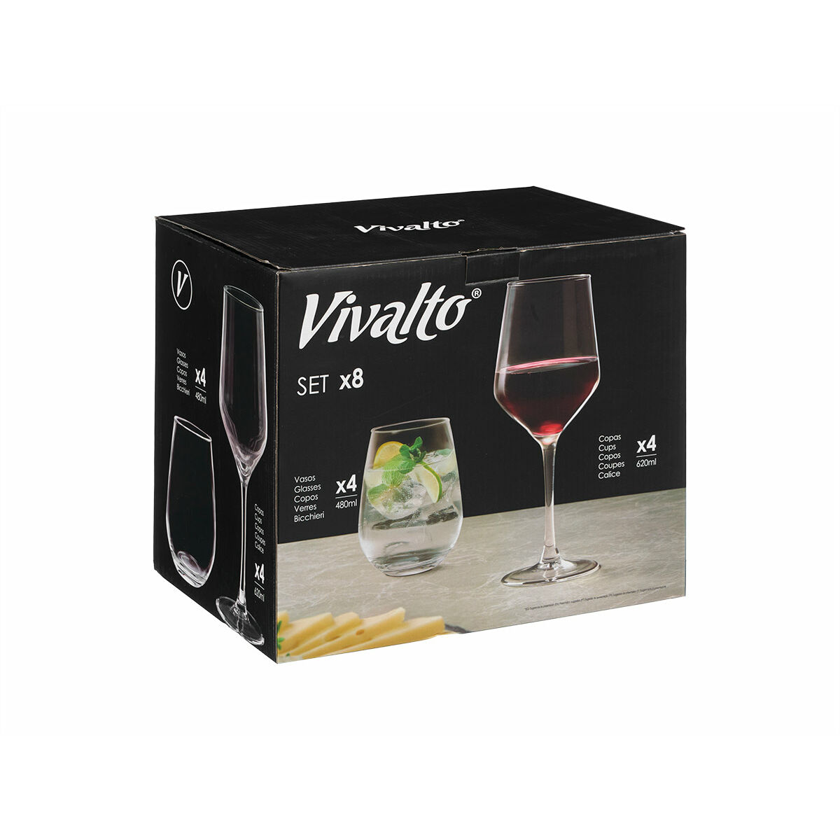 Set de Vaso y Copa Vivalto (8 Piezas) (2 Unidades)