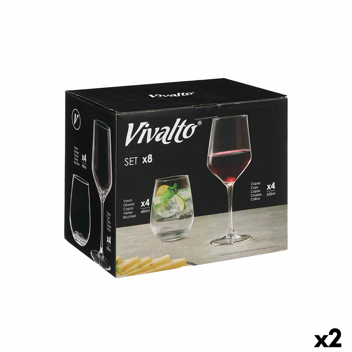 Set de Vaso y Copa Vivalto (8 Piezas) (2 Unidades)