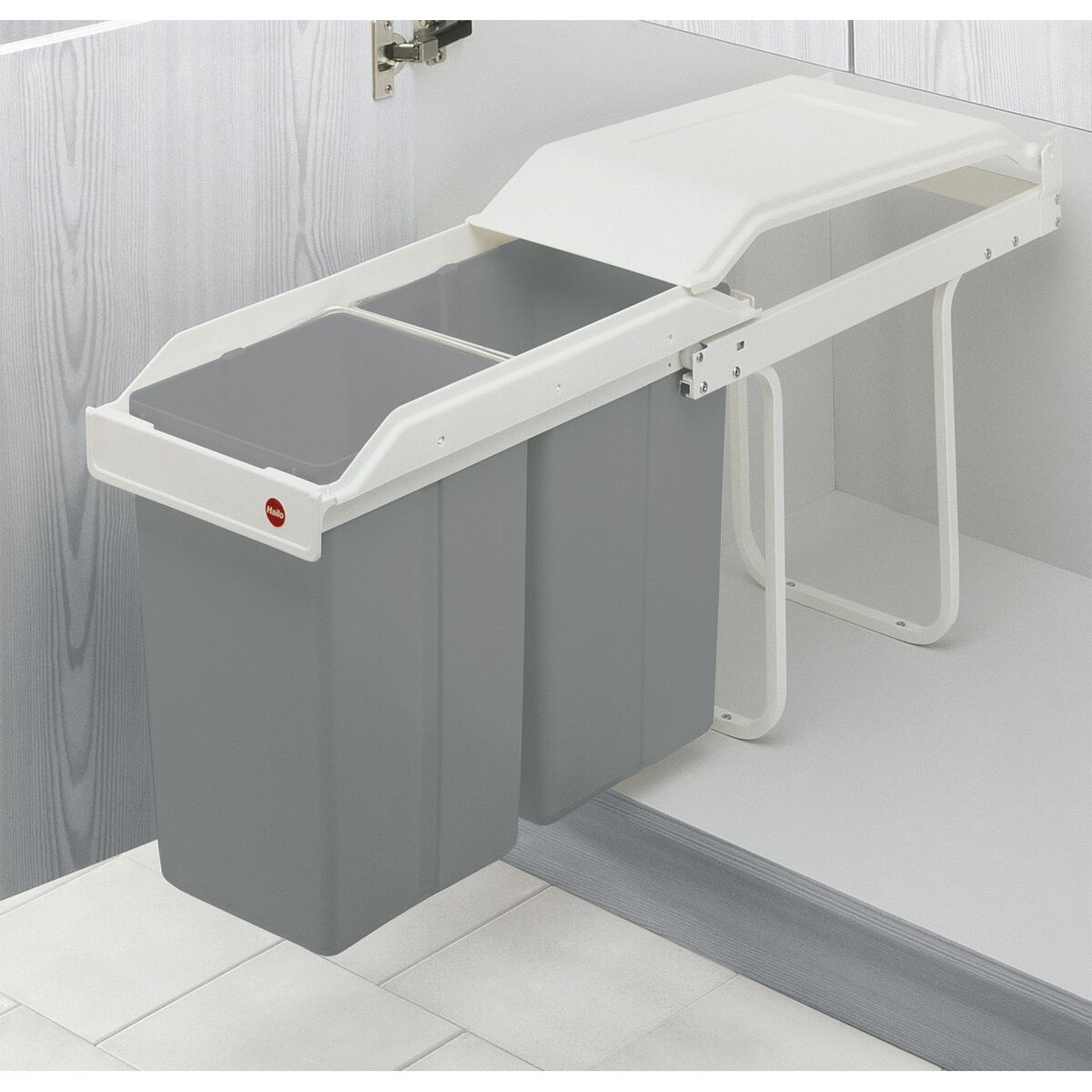 Cubo de basura Hailo Multi-Box duo L Blanco Gris Crema Acero Plástico 2 cajones 14 L Integrable (2 Unidades)