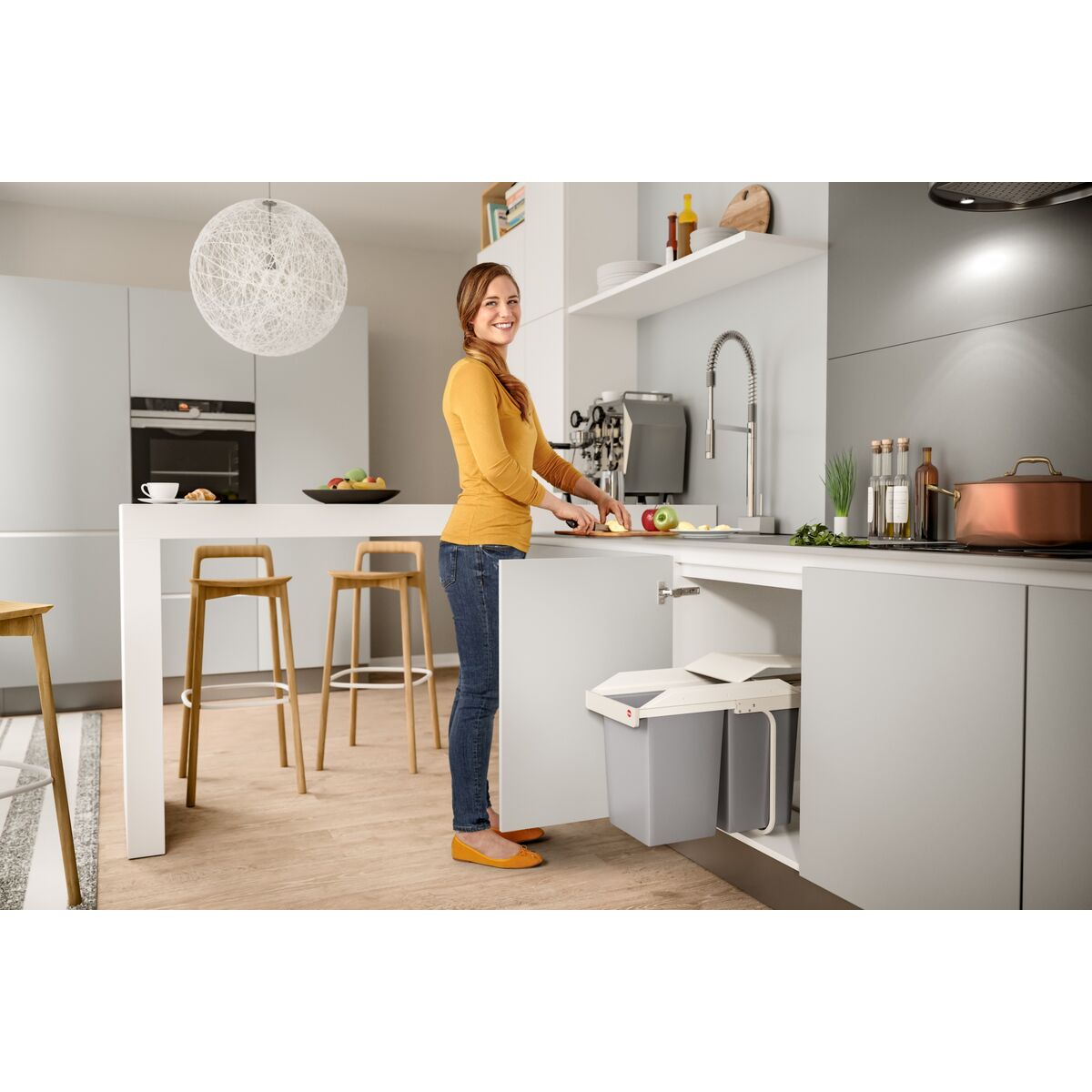 Cubo de basura Hailo Multi-Box duo L Blanco Gris Crema Acero Plástico 2 cajones 14 L Integrable (2 Unidades)