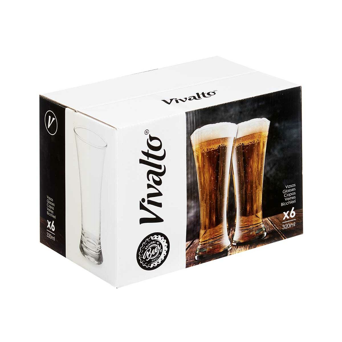 Vaso para Cerveza Vivalto Transparente Vidrio 320 ml (6 Unidades)