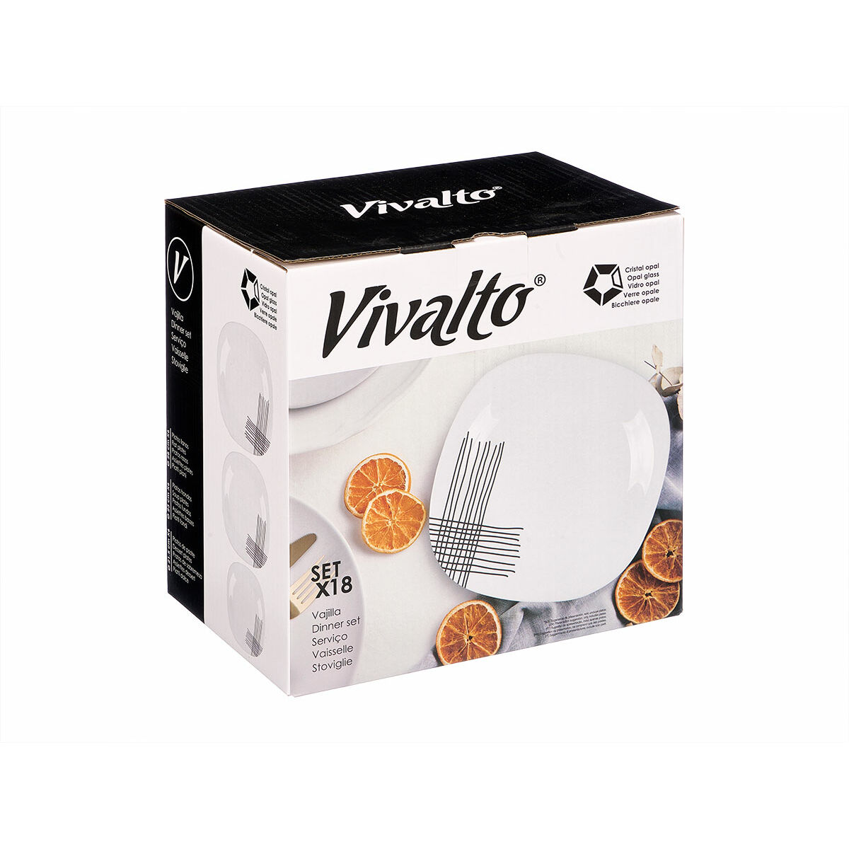 Vajilla Vivalto Blanco Negro Vidrio opalino Rayas 18 Piezas (2 Unidades)