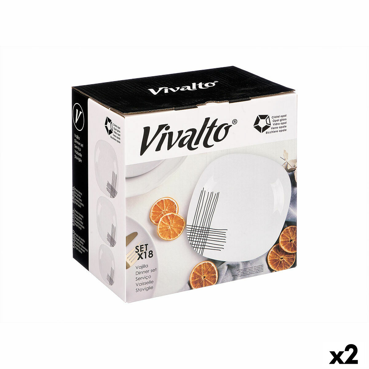Vajilla Vivalto Blanco Negro Vidrio opalino Rayas 18 Piezas (2 Unidades)