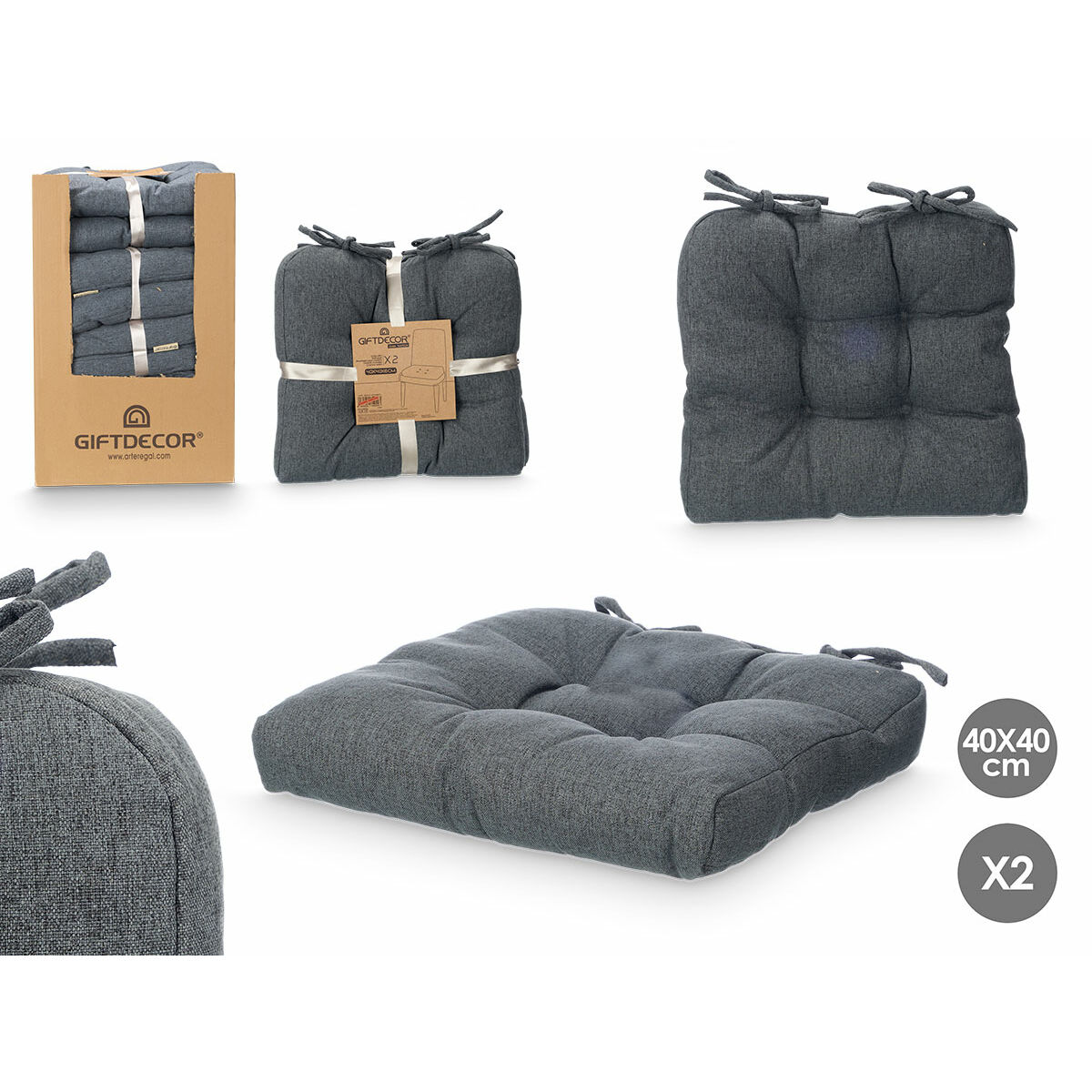 Set de cojines Gift Decor Gris 40 x 40 x 7 cm 2 Piezas (6 Unidades)