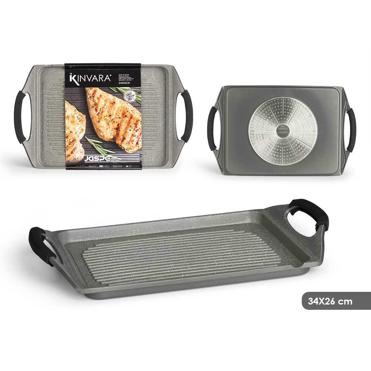 Asadora Kinvara Blanco Rojo Gris Silicona Aluminio 34 x 26 cm