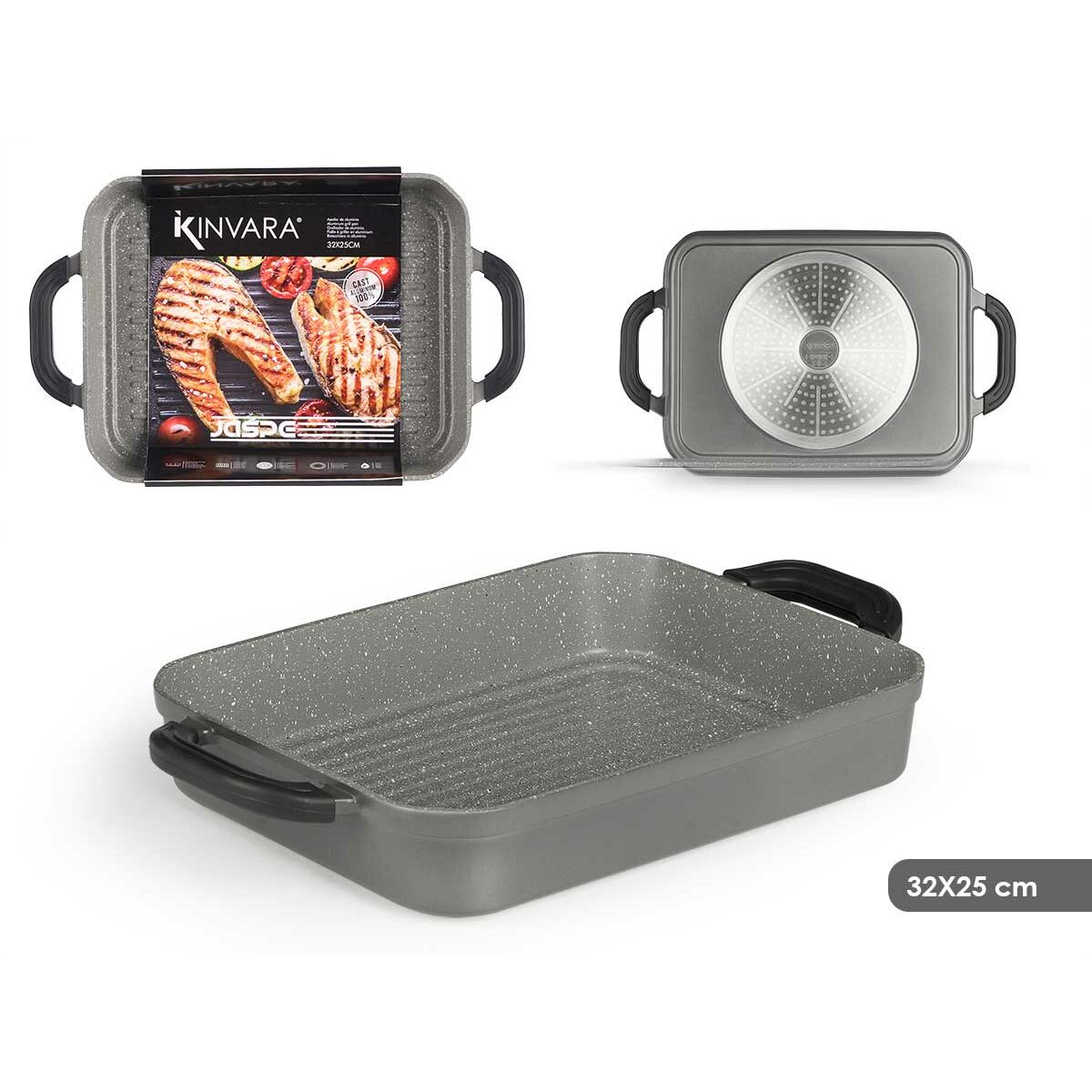 Asadora Kinvara Blanco Rojo Gris Silicona Aluminio 32 x 25 cm