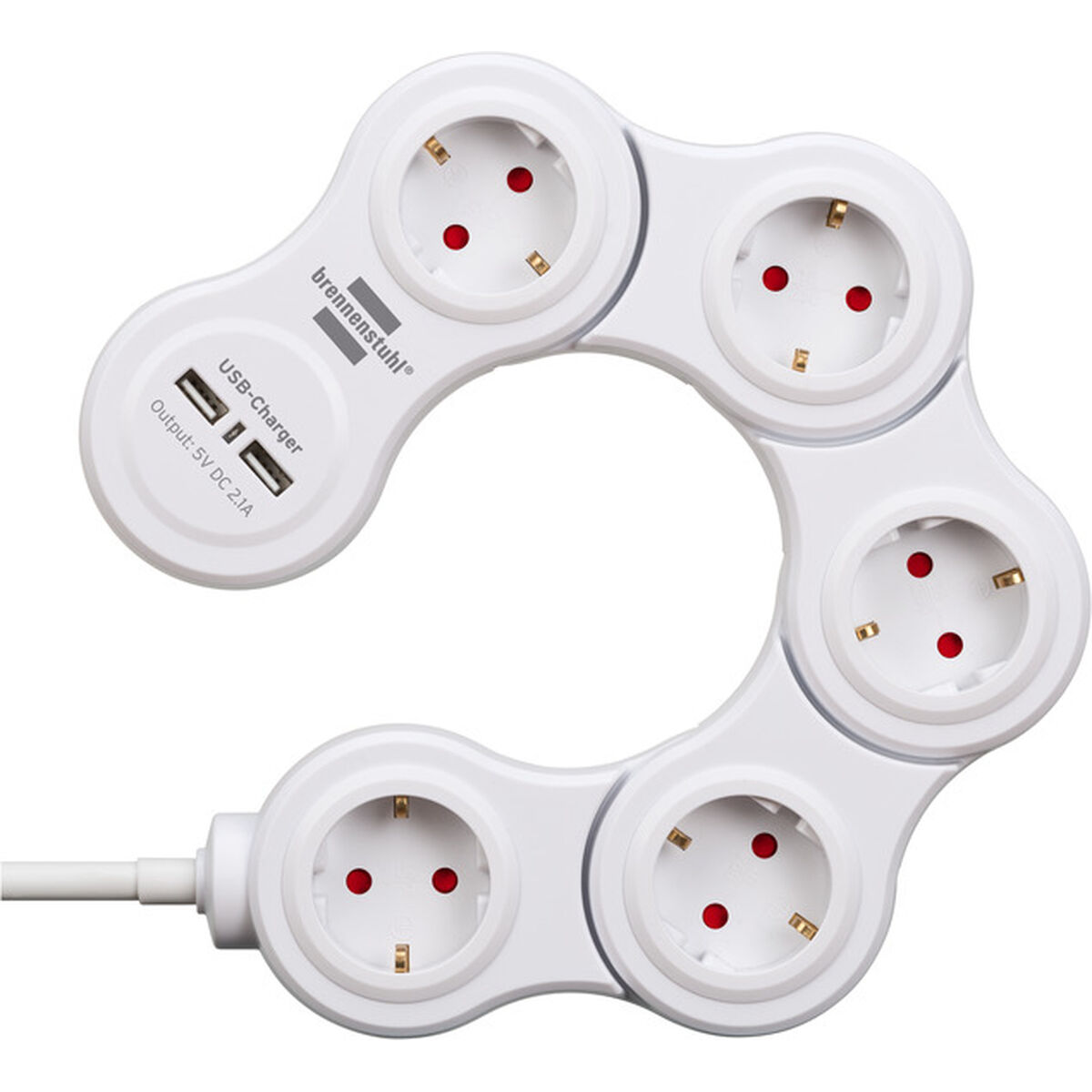 Regleta Enchufes 5 Tomas con Interruptor Brennenstuhl Vario-Power Blanco 3600 W USB x 2 (1,4 m)