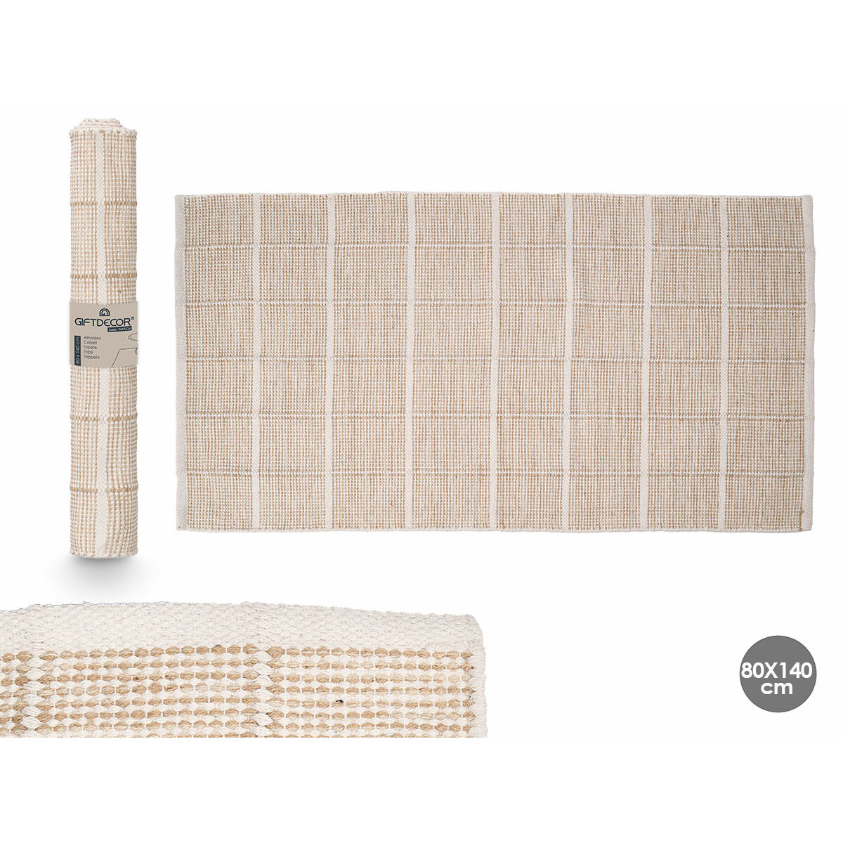 Alfombra Gift Decor Beige Cuadros 140 x 80 cm (6 Unidades)