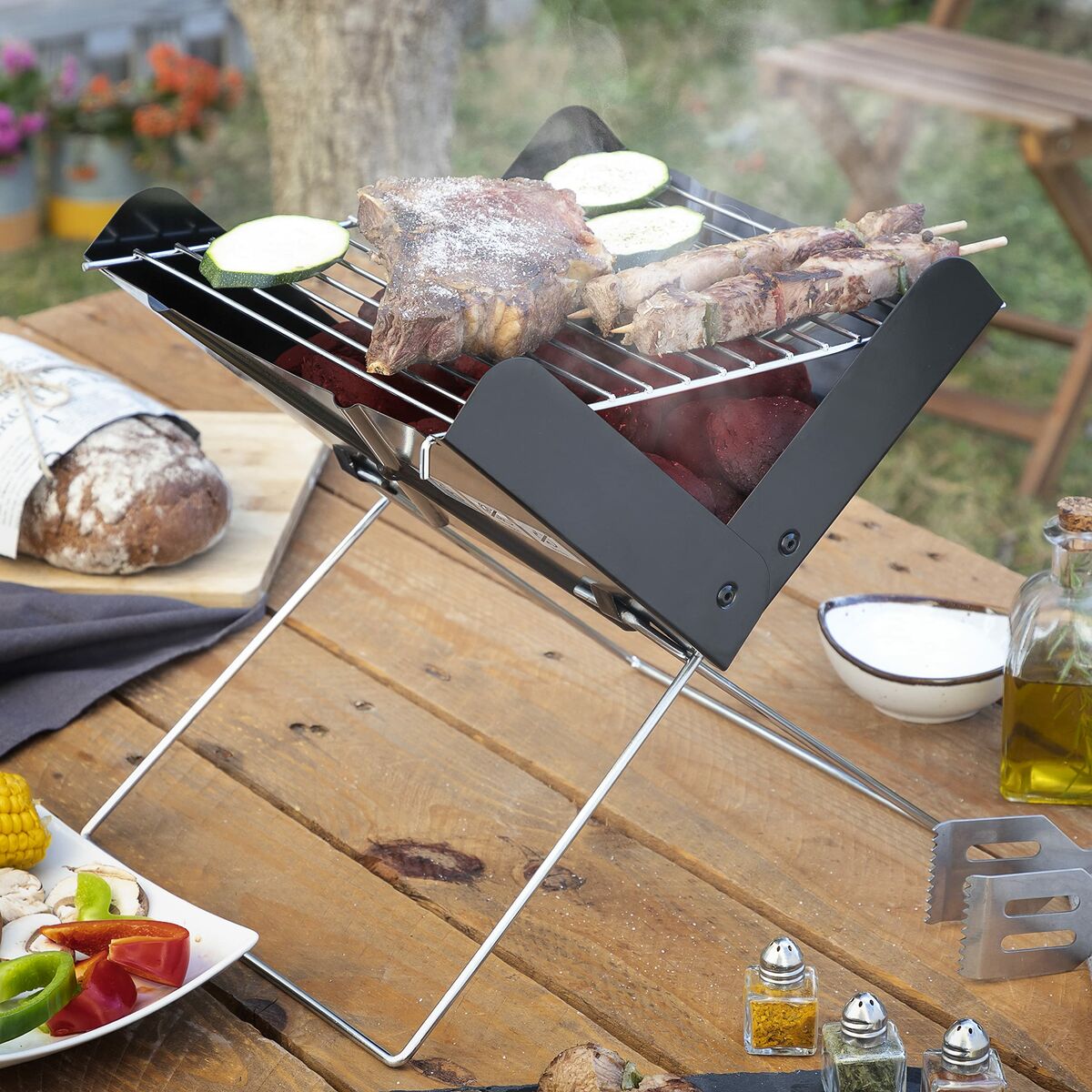 Mini Barbacoa Plegable Portátil para Carbón InnovaGoods Acero Inoxidable (Reacondicionado B)