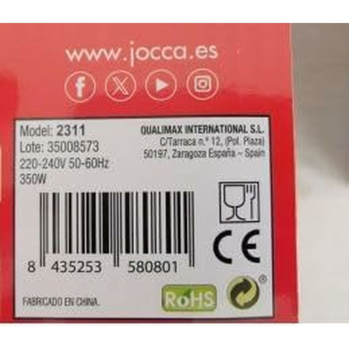 Batidora de Vaso JOCCA Negro 1 L