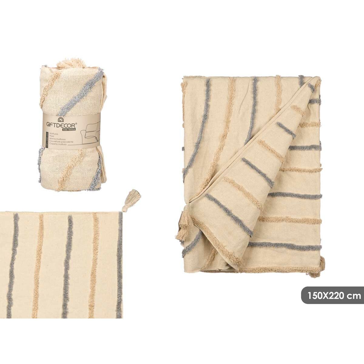 Colcha Gift Decor Gris 220 x 150 cm Rayas (9 Unidades)