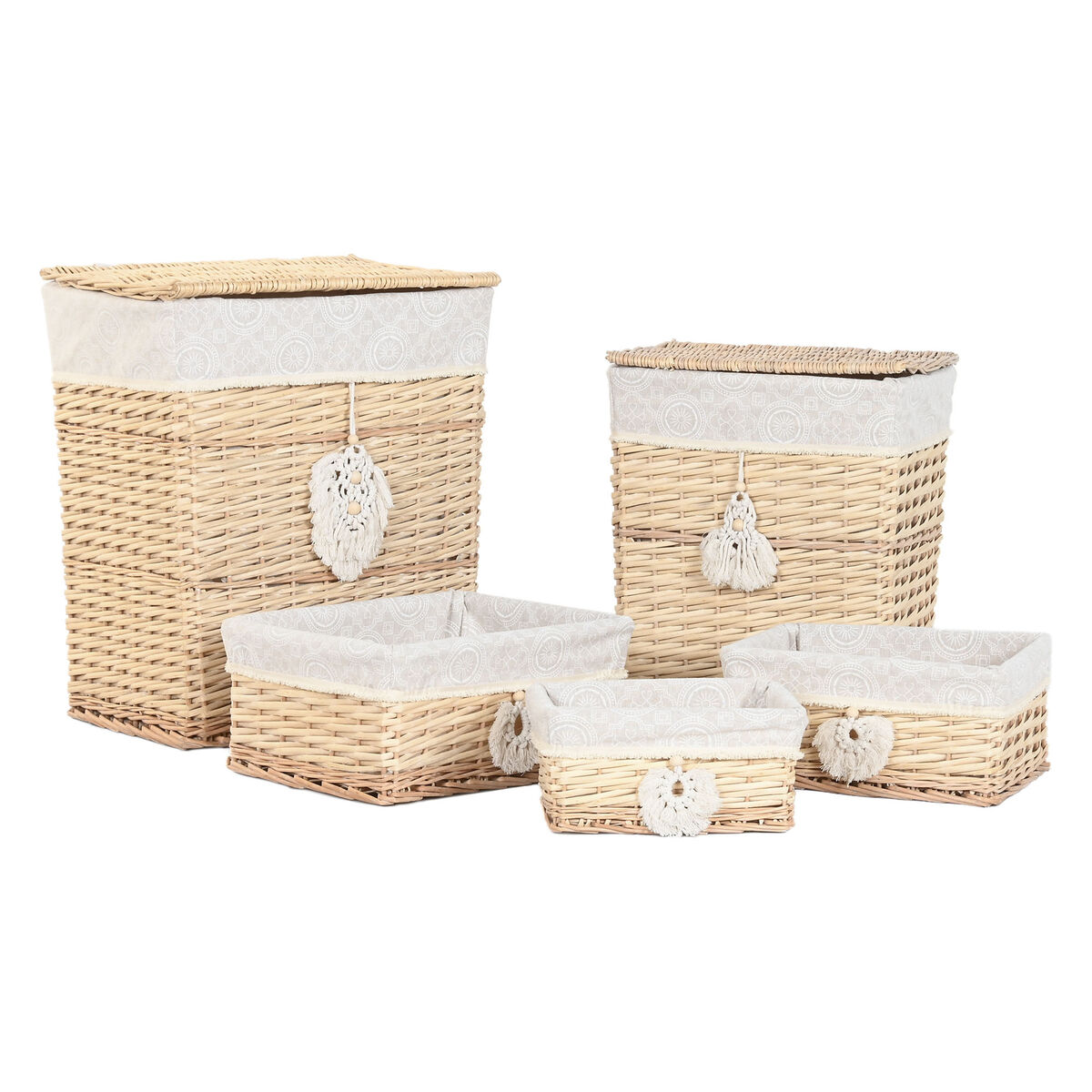 Cesto para la Ropa Sucia Home ESPRIT Natural Mimbre Boho 47 x 35 x 55 cm 5 Piezas