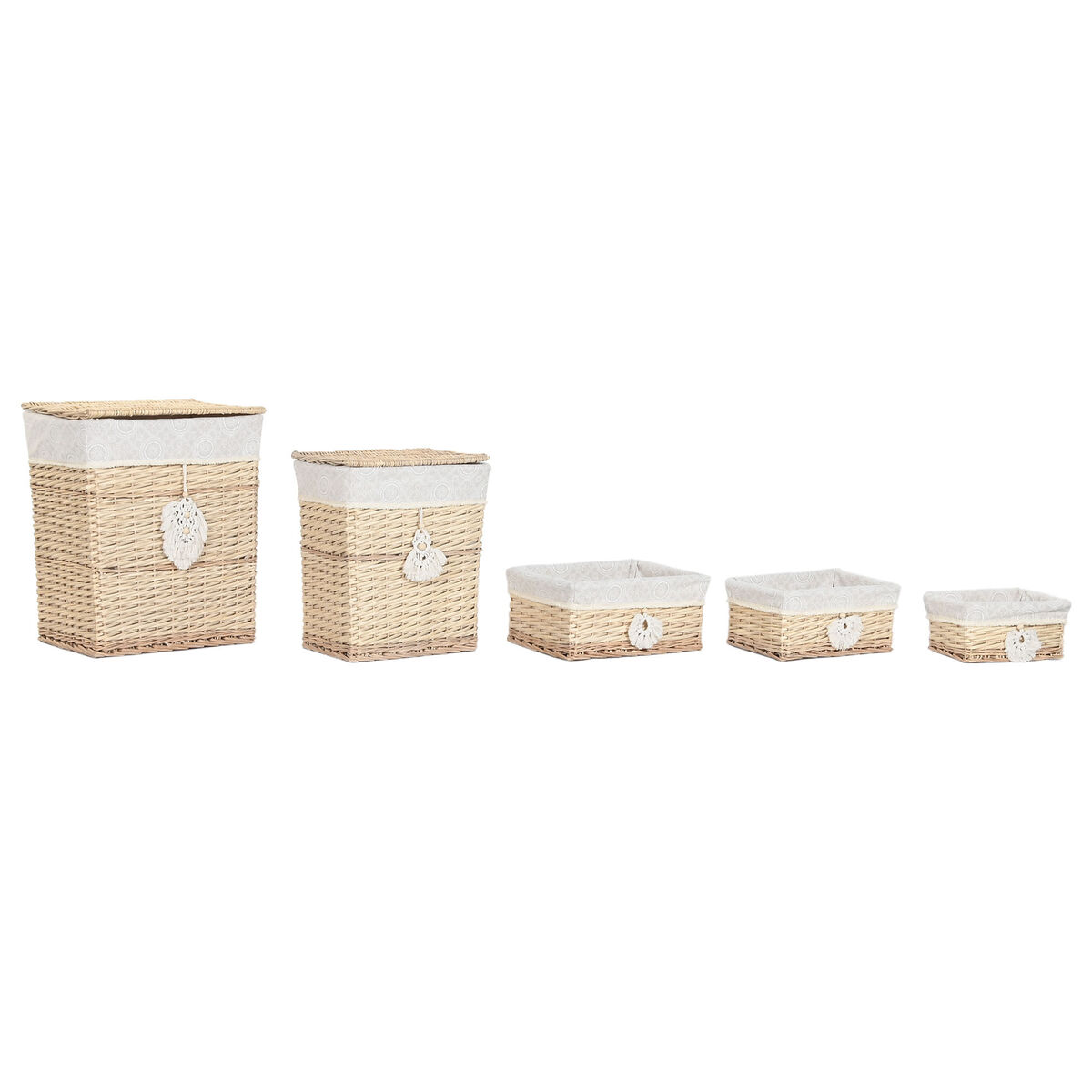 Cesto para la Ropa Sucia Home ESPRIT Natural Mimbre Boho 47 x 35 x 55 cm 5 Piezas