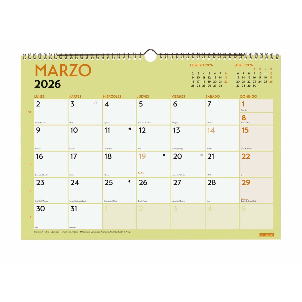 Calendario de pared Finocam Multicolor A3 Papel