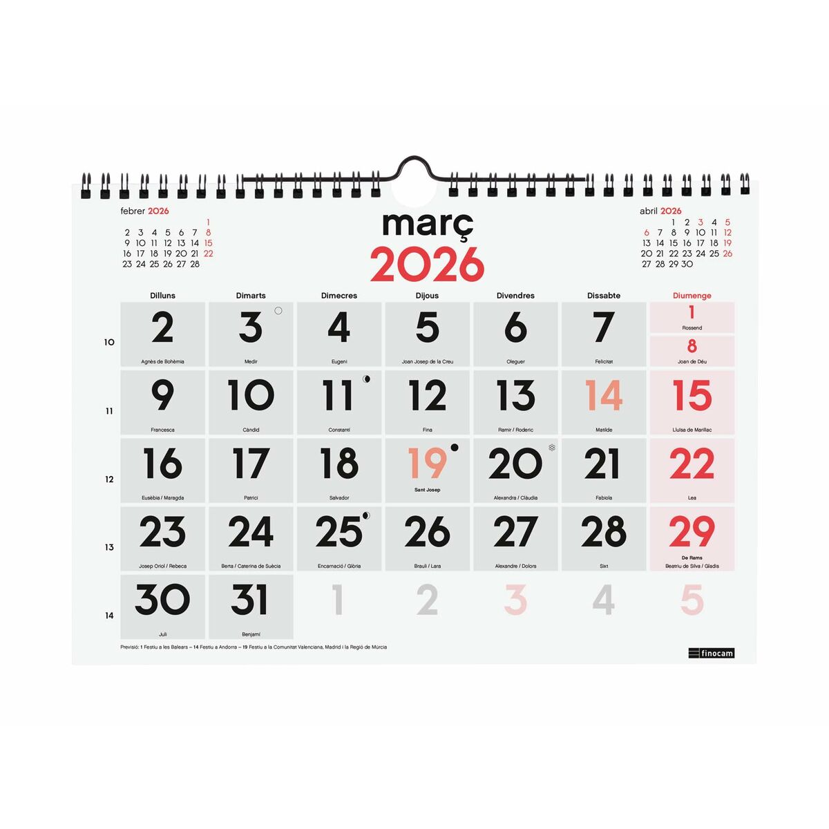 Calendario de pared Finocam A4 Papel 30 x 21 cm