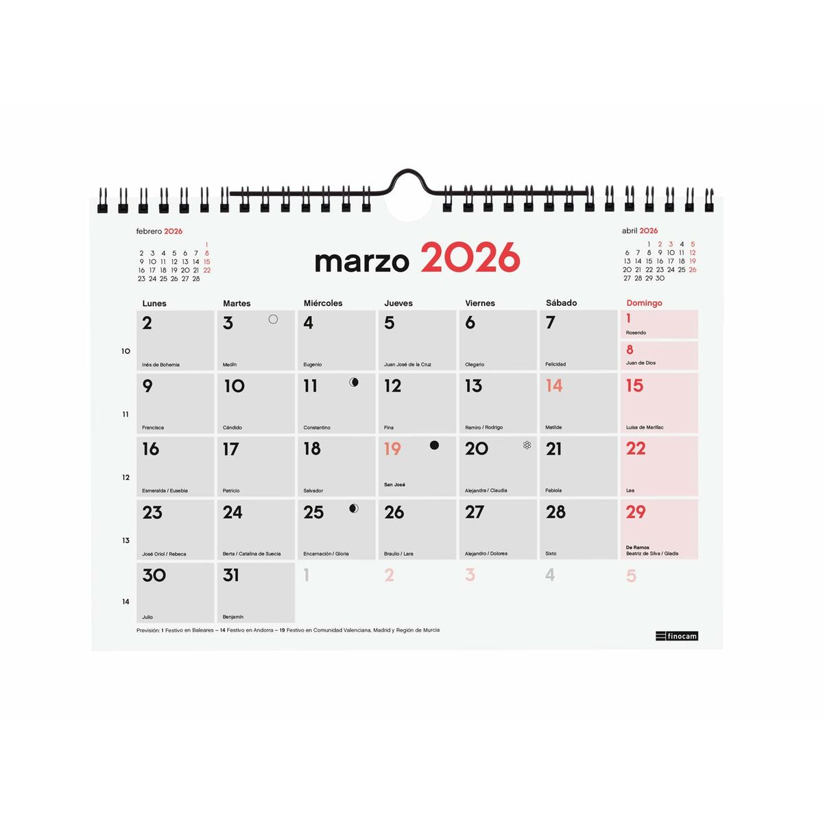 Calendario de pared Finocam Papel 21 x 15 cm