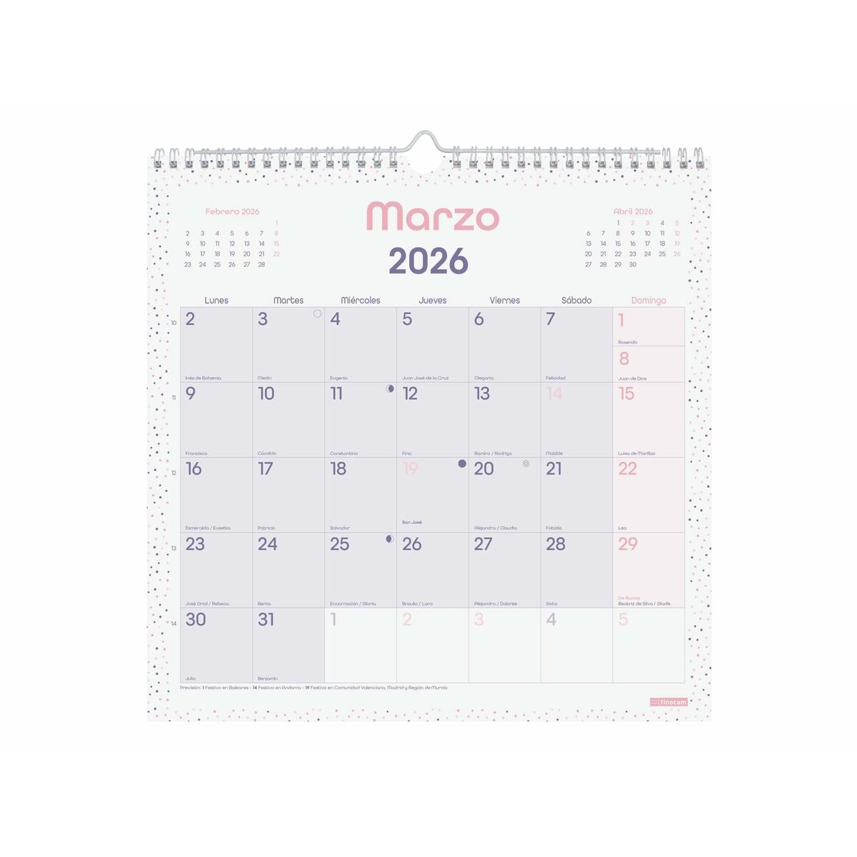 Calendario de pared Finocam Multicolor Papel 30 x 30 cm