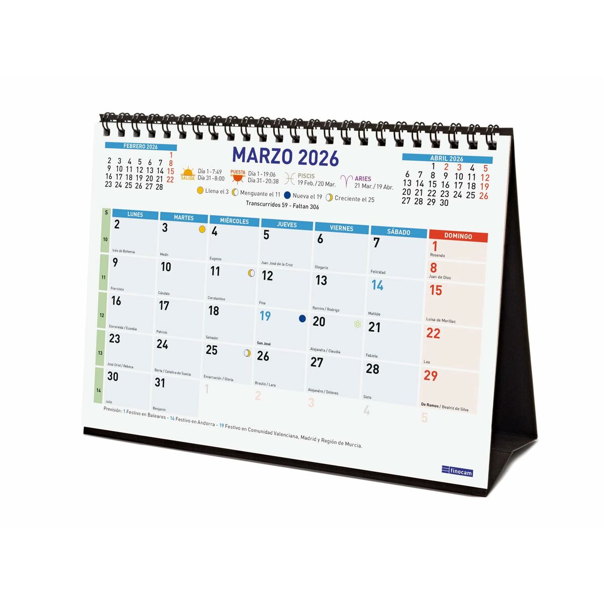 Calendario de Sobremesa Finocam Multicolor Papel 21 x 15 cm