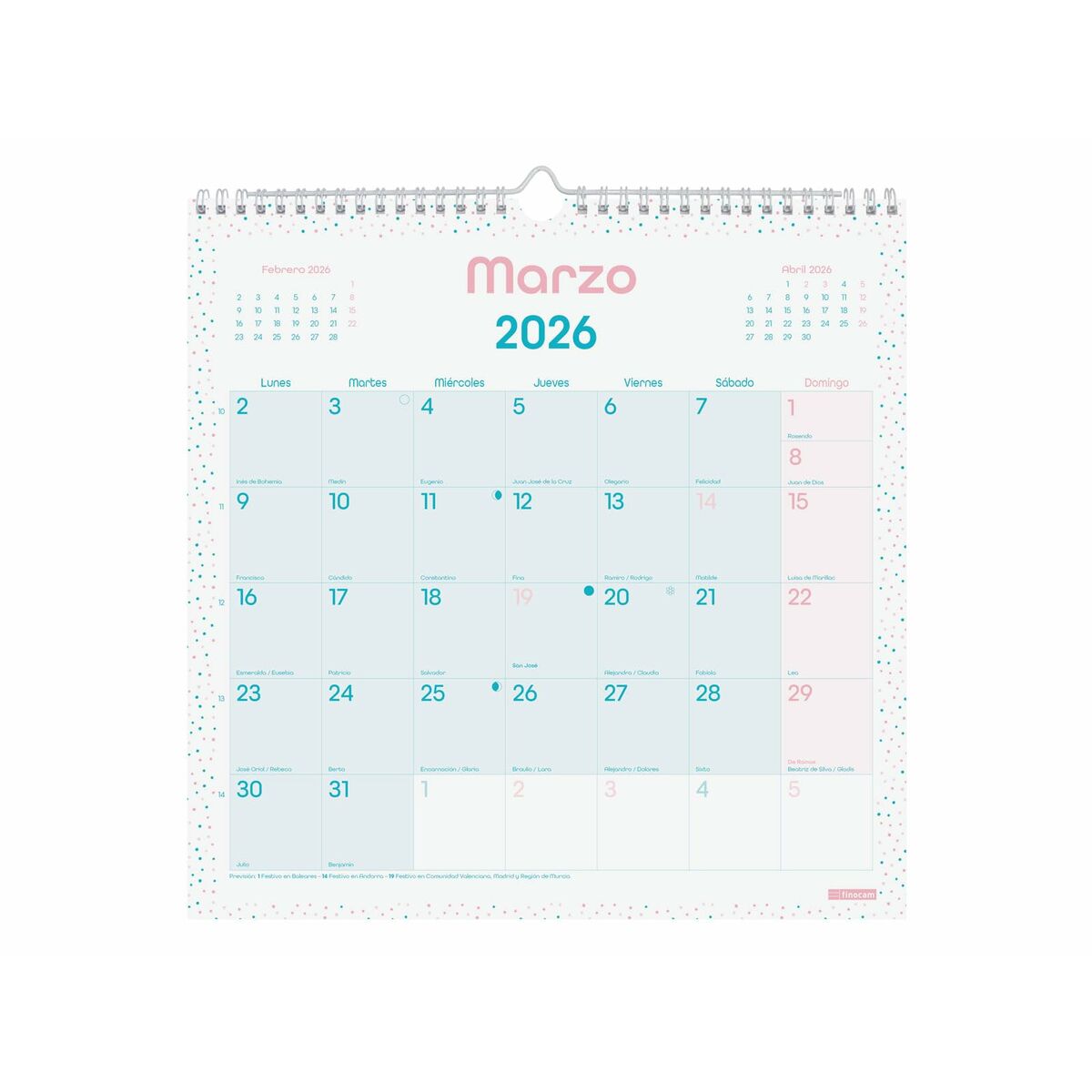 Calendario de pared Finocam Multicolor Papel 30 x 30 cm
