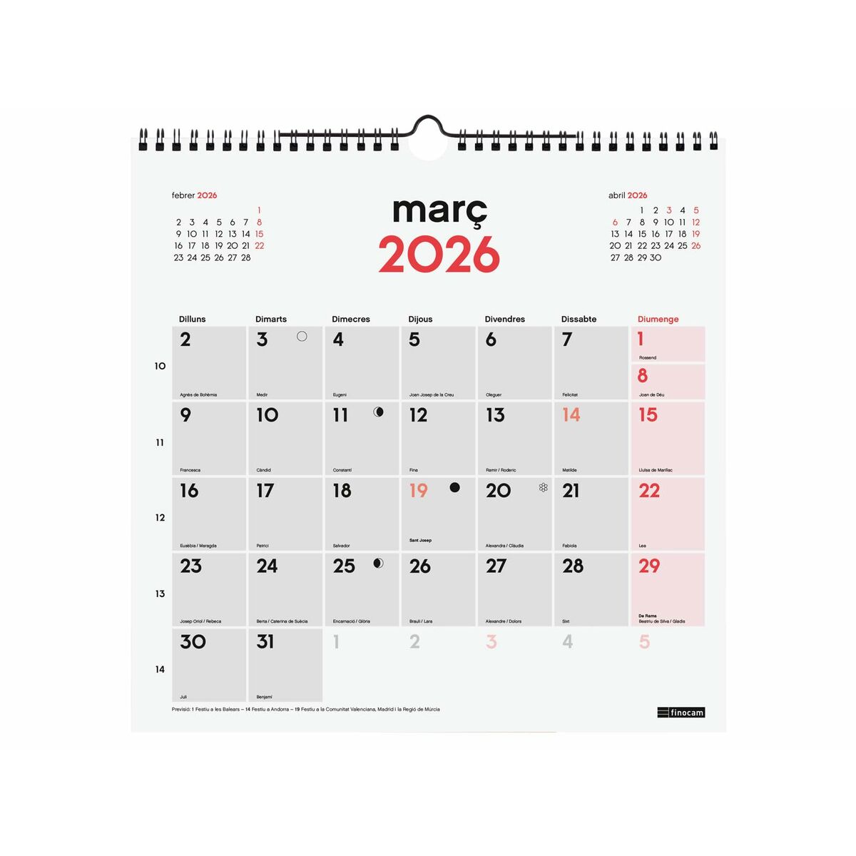 Calendario de pared Finocam Papel 30 x 30 cm