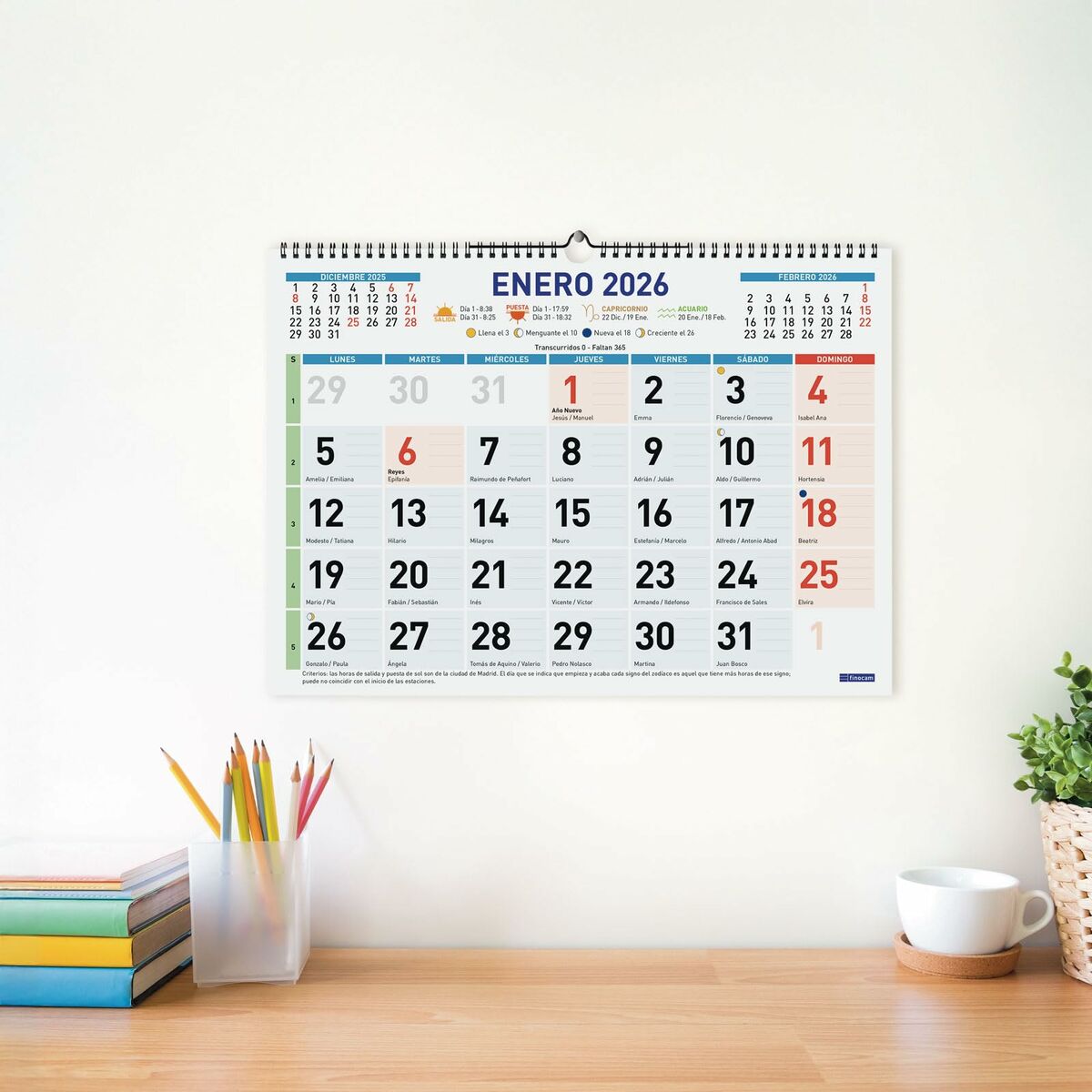 Calendario de pared Finocam Multicolor Papel 43 x 31 cm