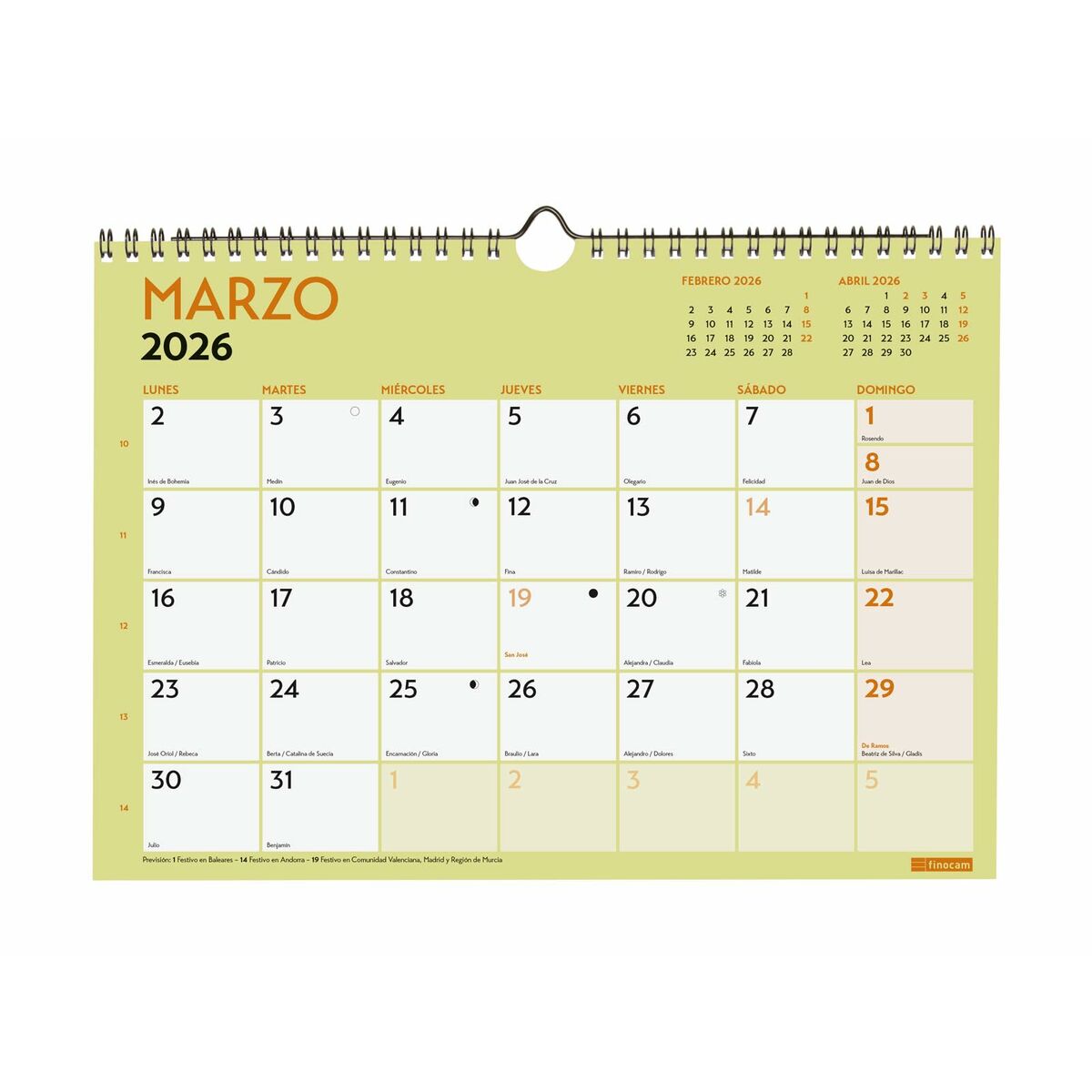 Calendario de pared Finocam Multicolor A4 Papel