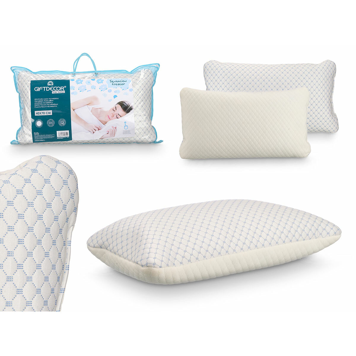 Almohada Viscoelástica Gift Decor Blanco 70 x 15 x 40 cm Refrescante (6 Unidades)