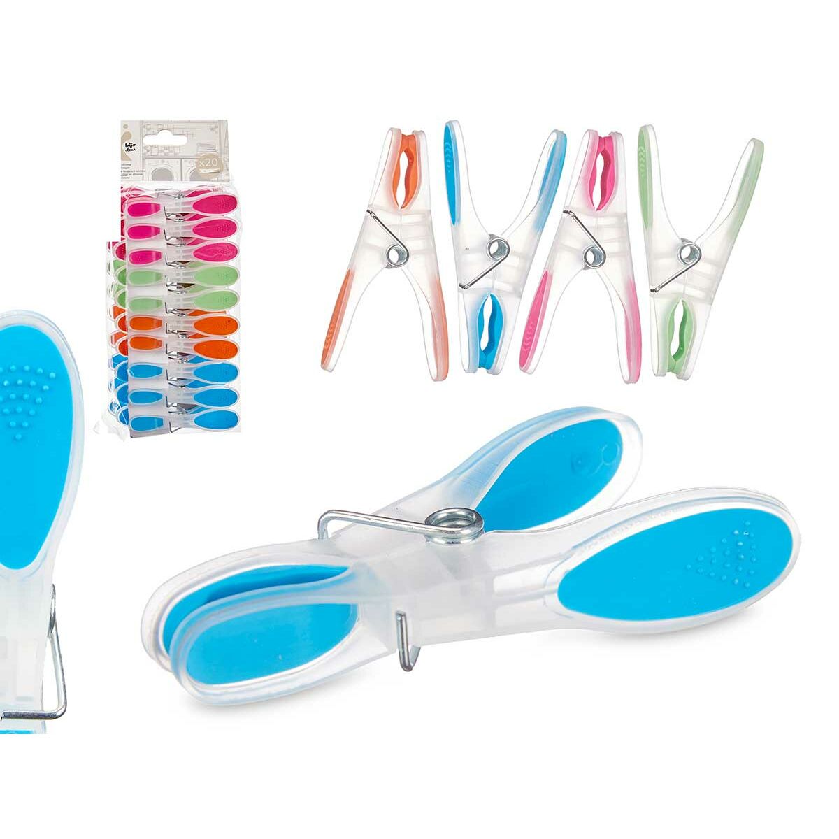 Pinzas para la Ropa Multicolor Metal Silicona Plástico 8,3 x 3,5 cm (12 Unidades)