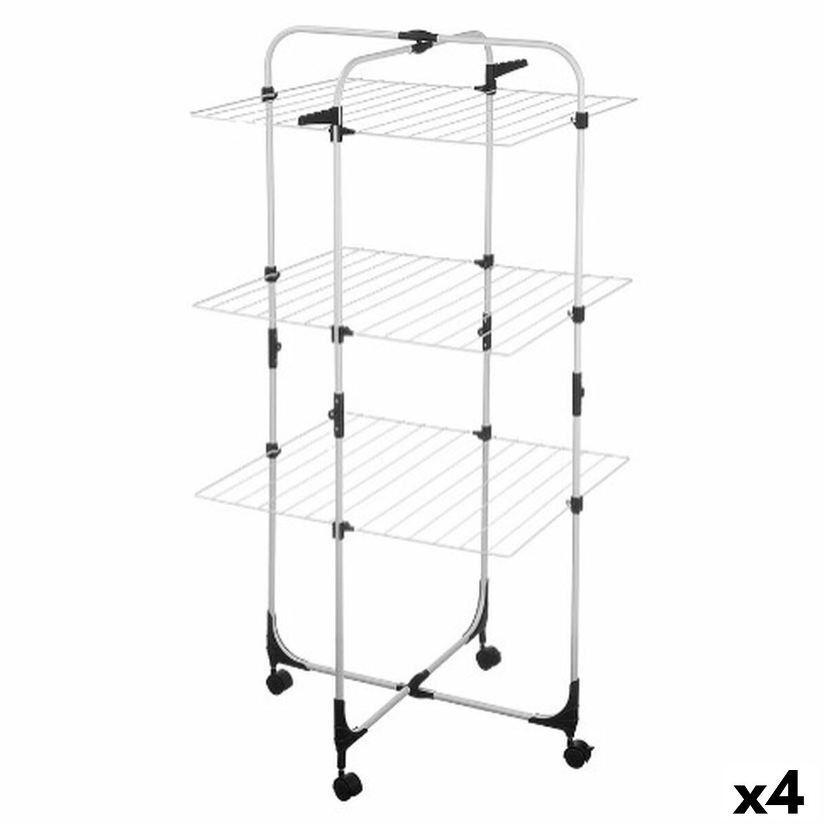Tendedero Plegable Vertical con Ruedas Blanco Negro Metal 69 x 135 x 62,5 cm (4 Unidades)