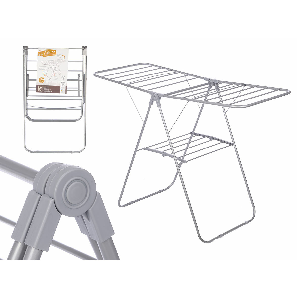 Tendedero Plegable Gris Metal 136,5 x 59 x 93,5 cm (4 Unidades)