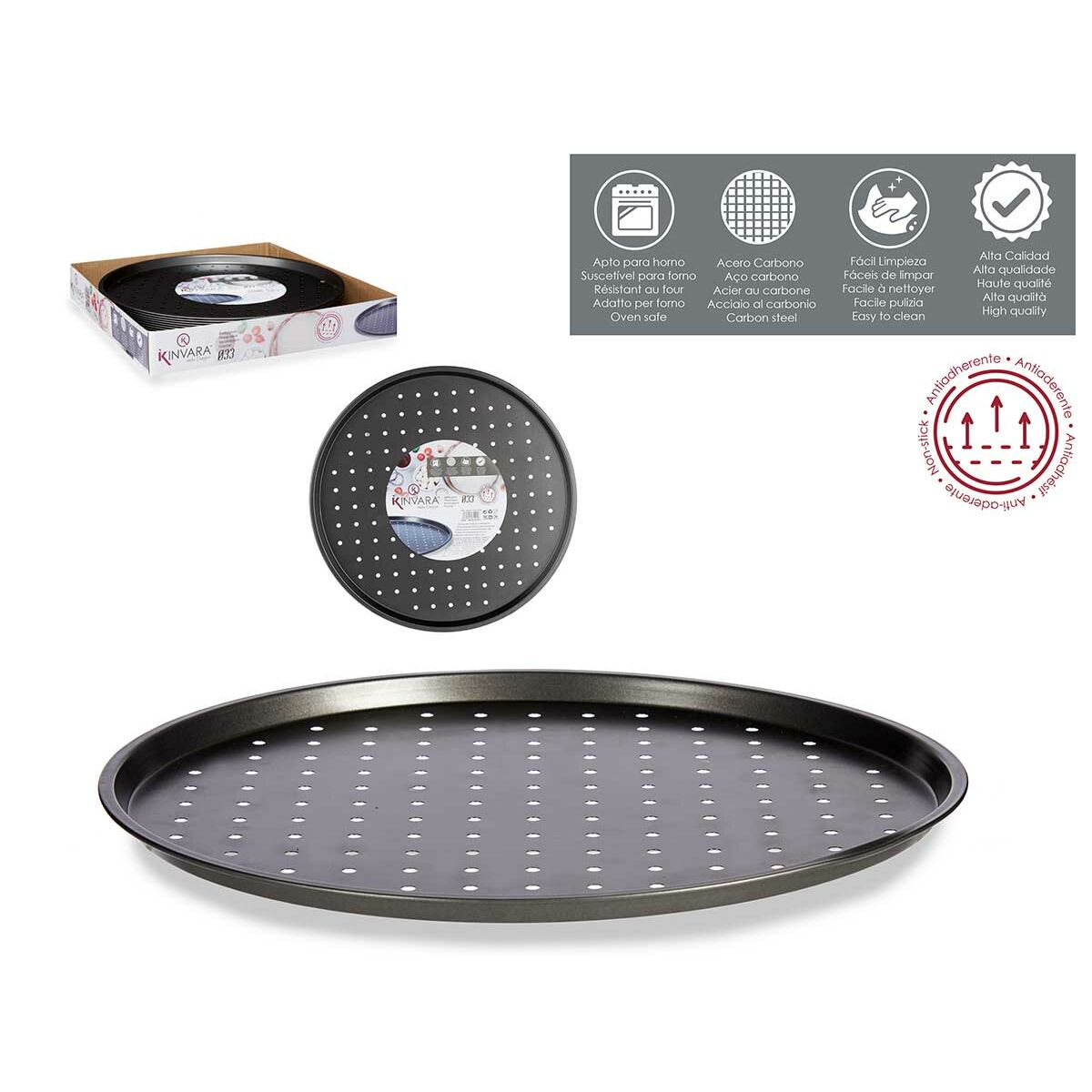 Molde para Pizza Kinvara Gris Acero al carbono 33 x 1 x 33 cm (12 Unidades)