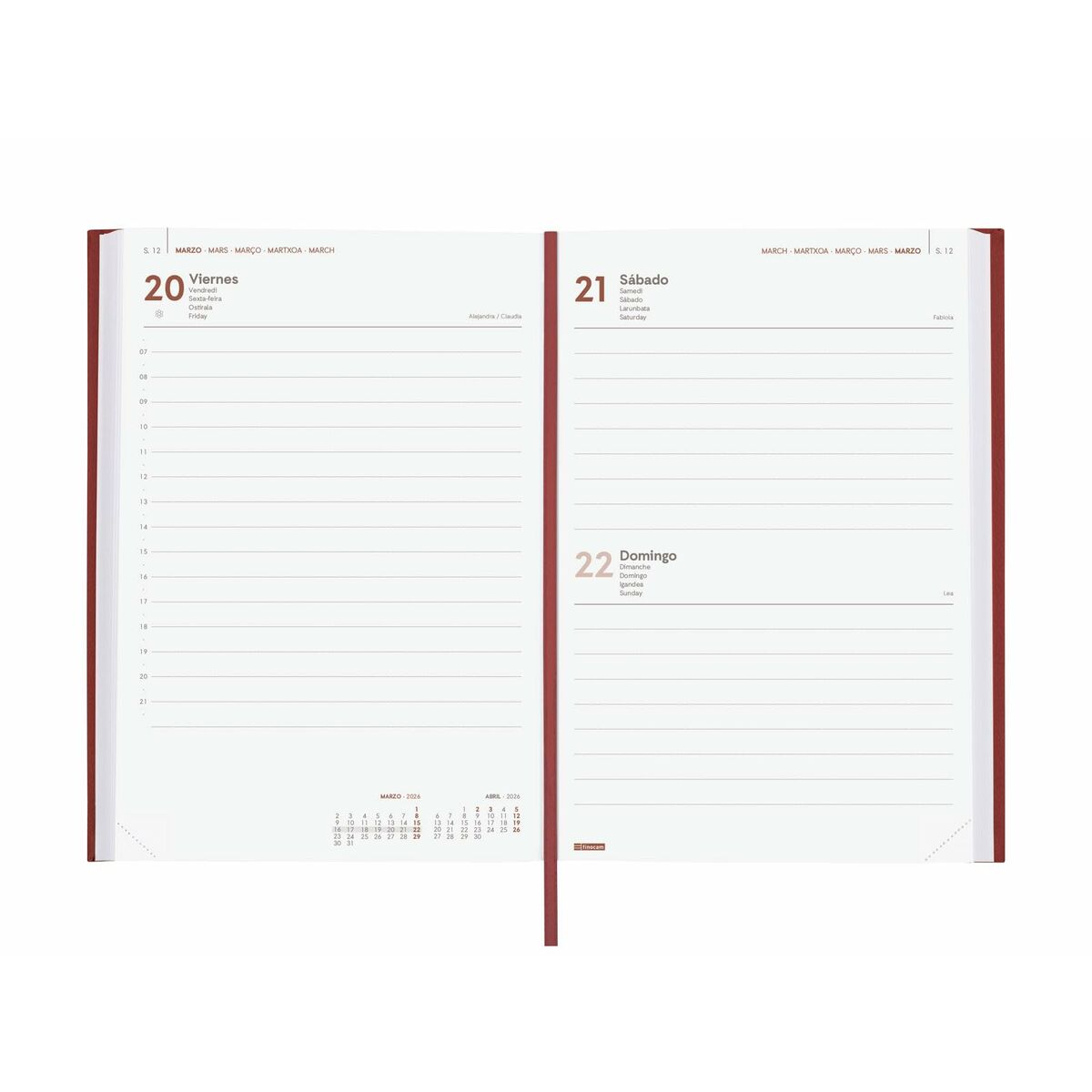 Agenda Finocam DYNAMIC MILANO Burdeos A5 21 x 27 cm 2026