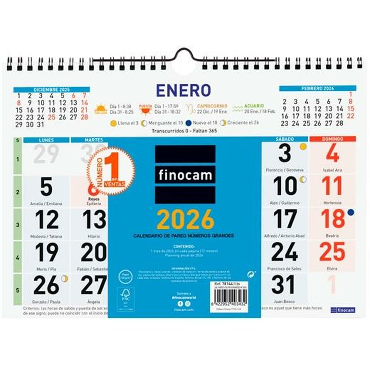 Calendario de pared Finocam Multicolor Papel 2026 30 x 21 cm