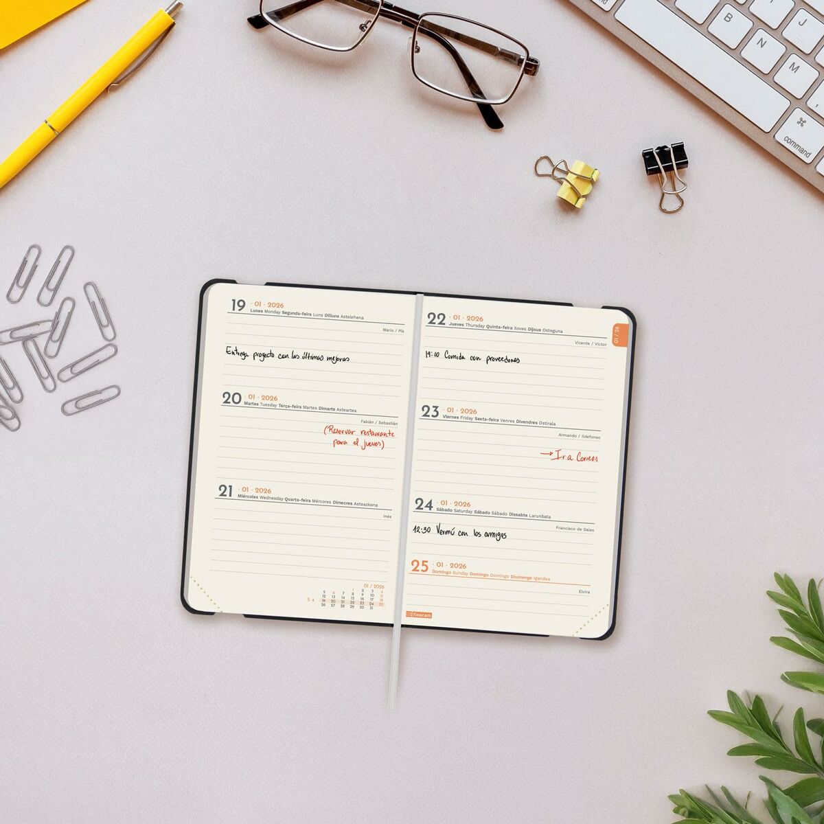 Agenda Finocam FLEXI Negro Mini 8,2 x 12,7 cm 2026