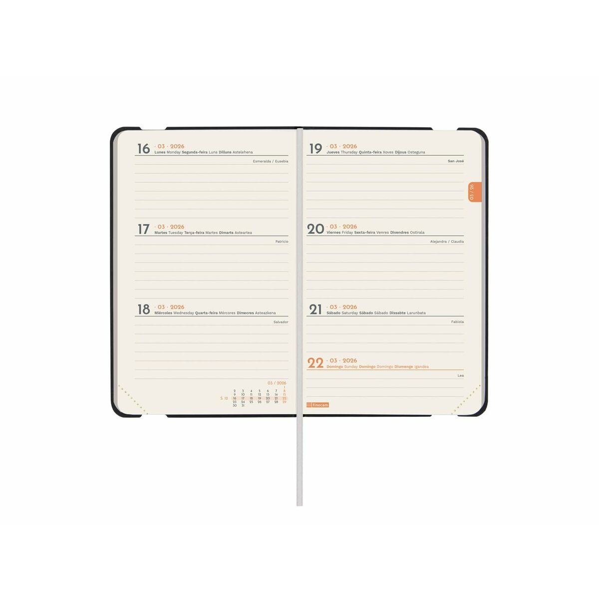 Agenda Finocam FLEXI Negro Mini 8,2 x 12,7 cm 2026
