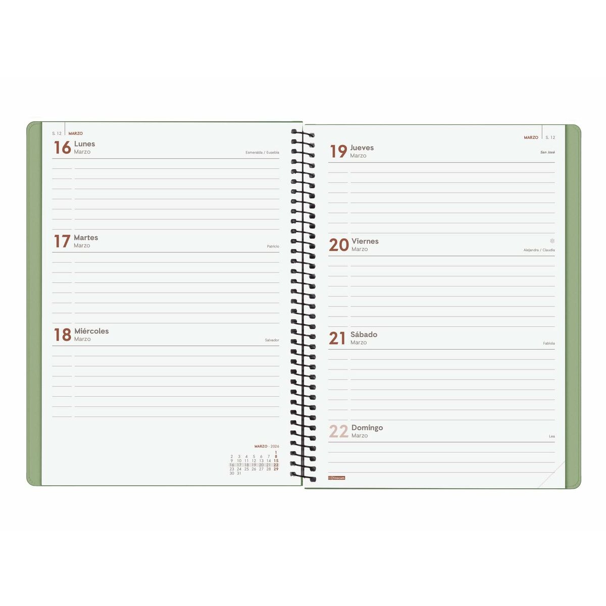 Agenda Finocam MY Verde A5 15,5 x 21,2 cm 2026