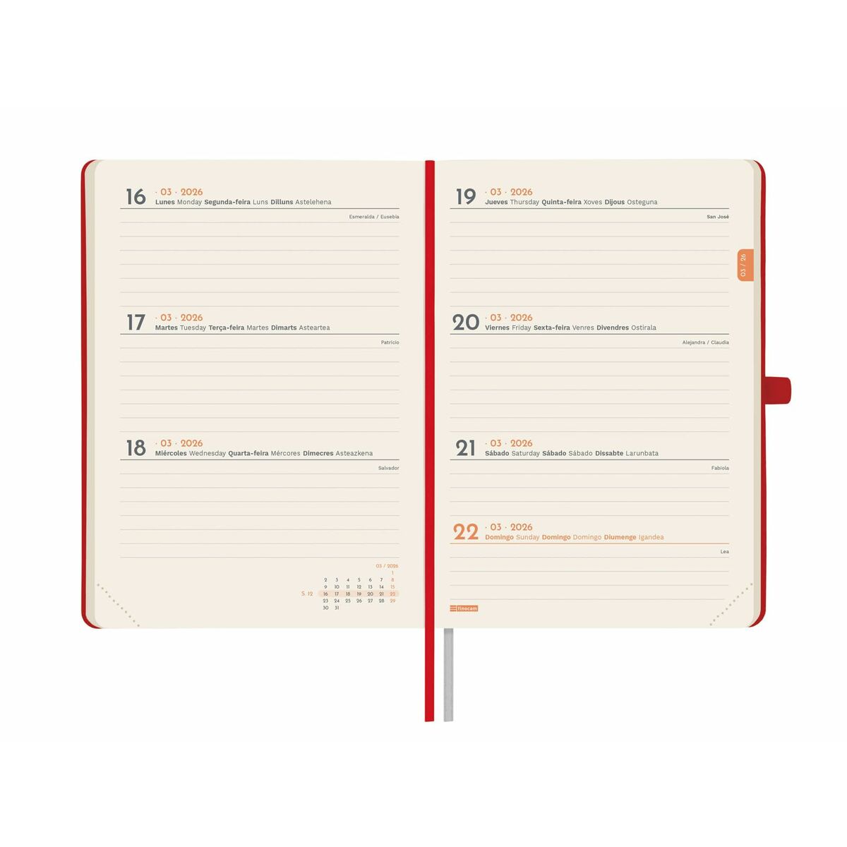 Agenda Finocam MÍNIMAL TEXTURA Rojo 11,8 x 16,8 cm 2026