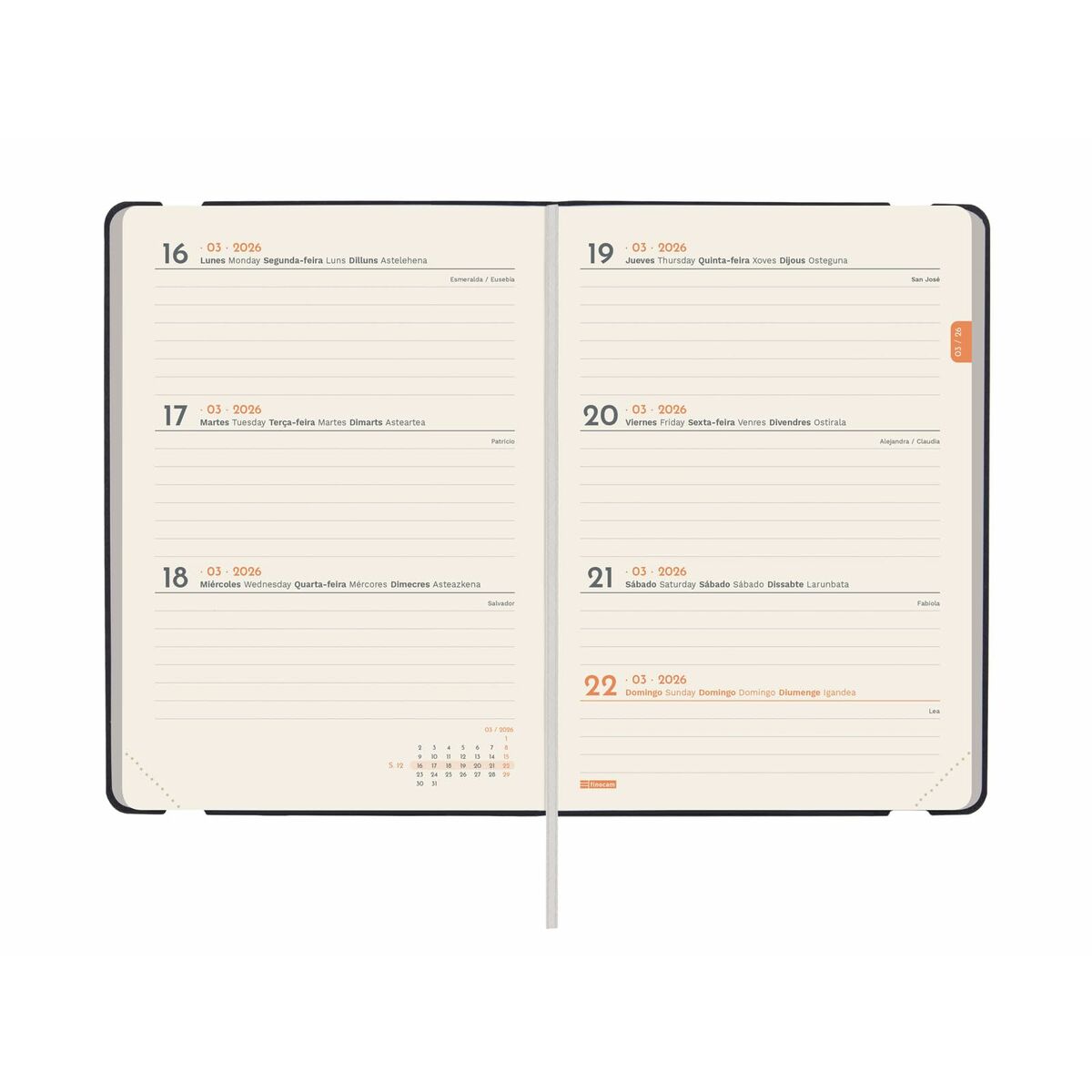 Agenda Finocam FLEXI Negro 11,8 x 16,8 cm 2026