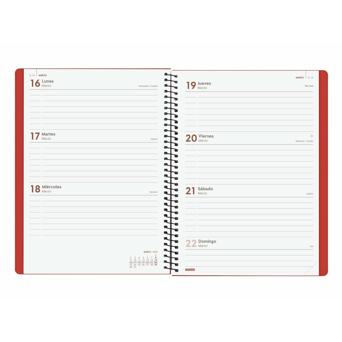 Agenda Finocam MY Rojo A5 15,5 x 21,2 cm 2026