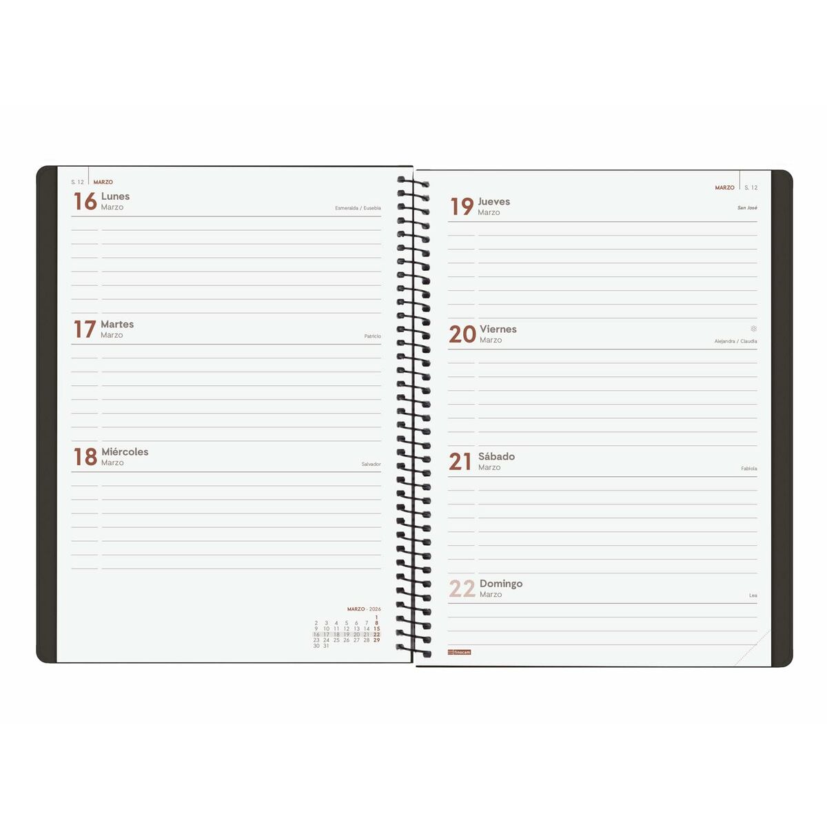 Agenda Finocam MY Negro A5 15,5 x 21,2 cm 2026