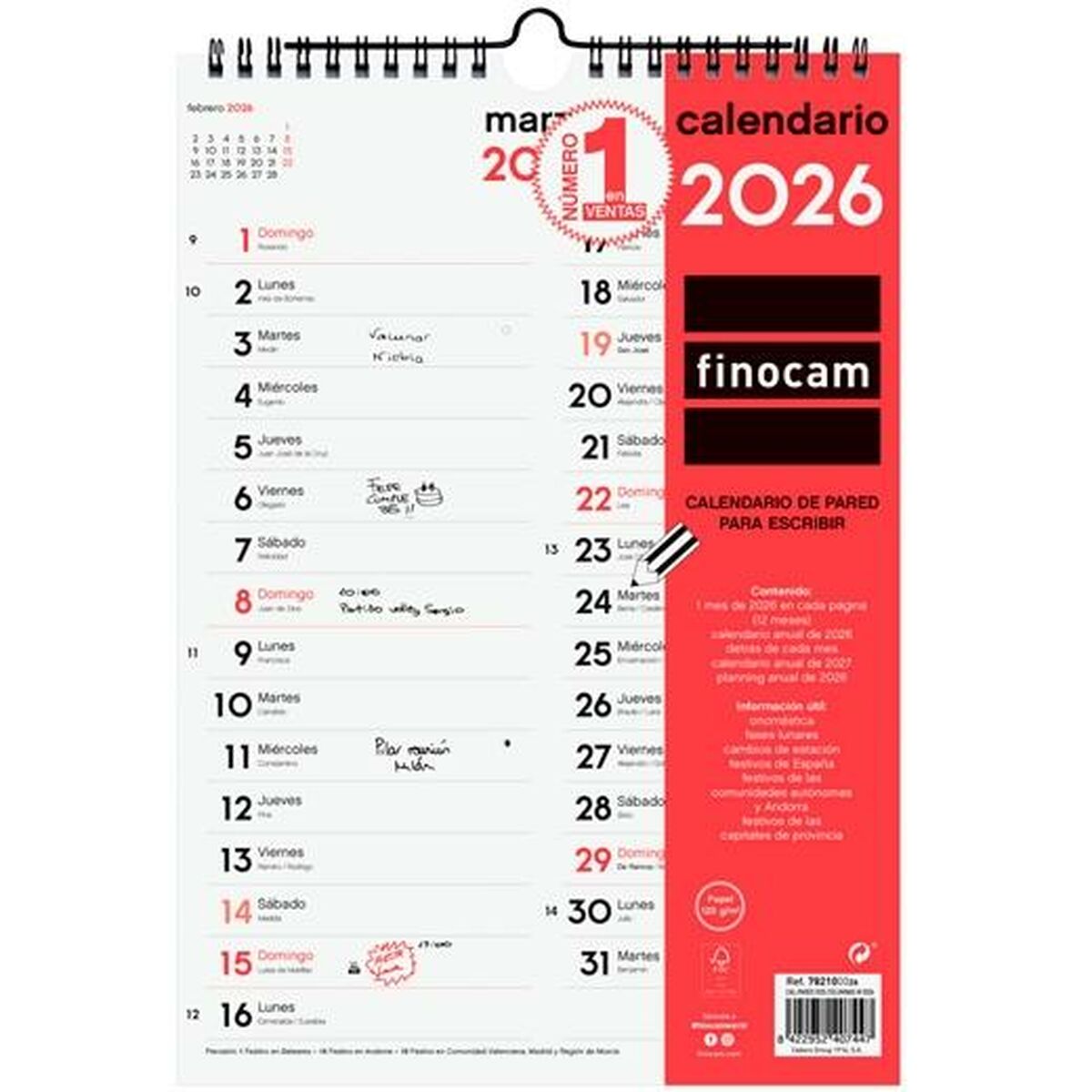 Calendario de pared Finocam A4 Papel 2026 21 x 30 cm