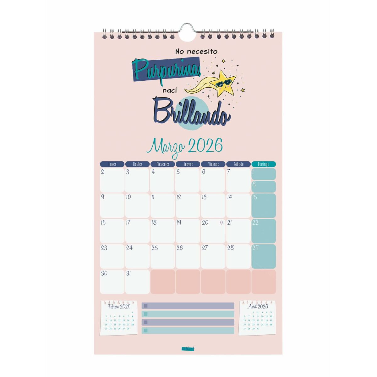 Calendario de pared Finocam Basic Multicolor Papel 2026 21 x 36 cm
