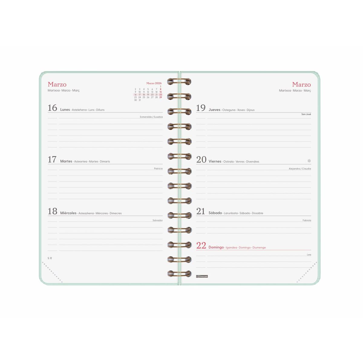 Agenda Finocam Alma Menta 11,7 x 18,1 cm 2026
