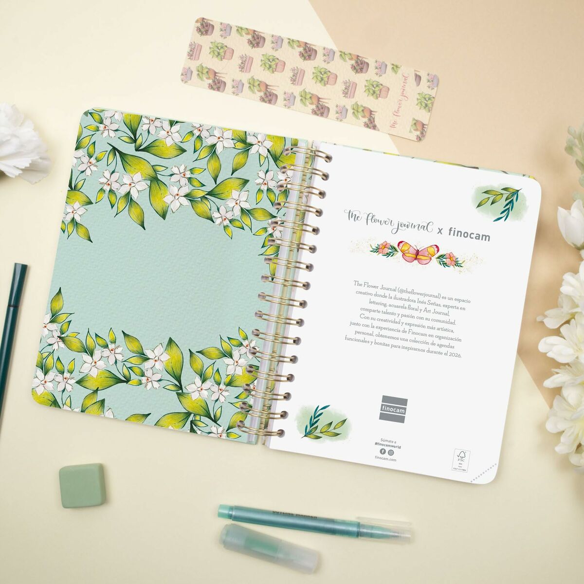 Agenda Finocam THE FLOWER JOURNAL A5 15,5 x 21,2 cm Verde 2026