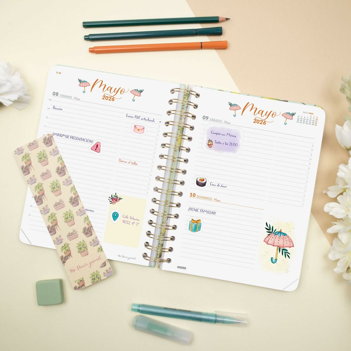 Agenda Finocam THE FLOWER JOURNAL A5 15,5 x 21,2 cm Verde 2026