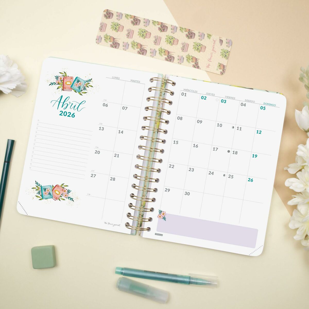 Agenda Finocam THE FLOWER JOURNAL A5 15,5 x 21,2 cm Verde 2026