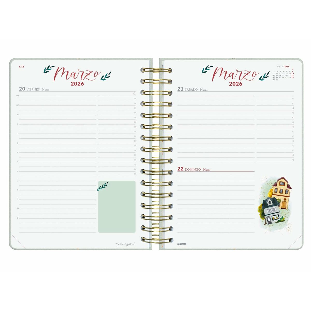 Agenda Finocam THE FLOWER JOURNAL A5 15,5 x 21,2 cm Verde 2026