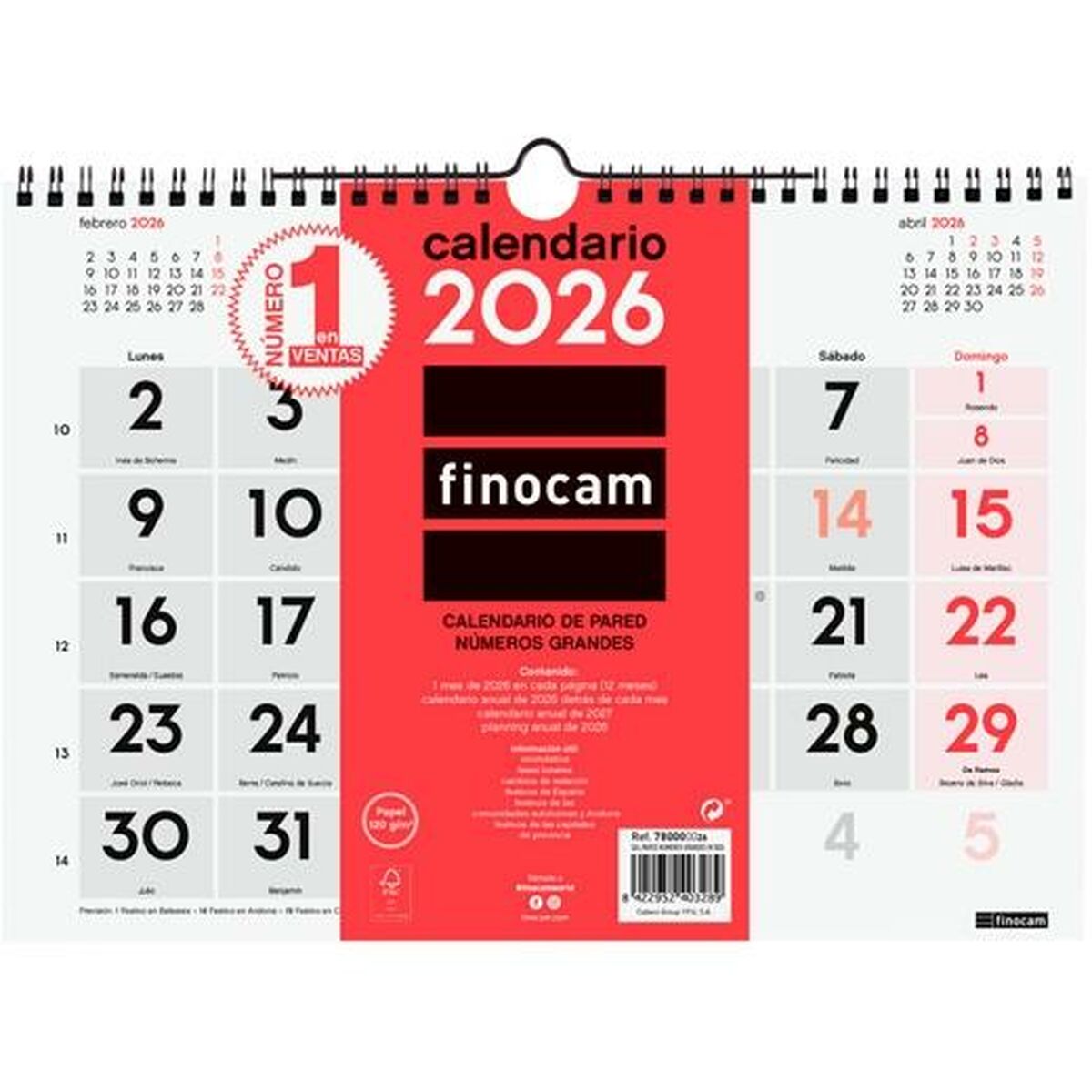 Calendario de pared Finocam A4 Papel 2026 30 x 21 cm